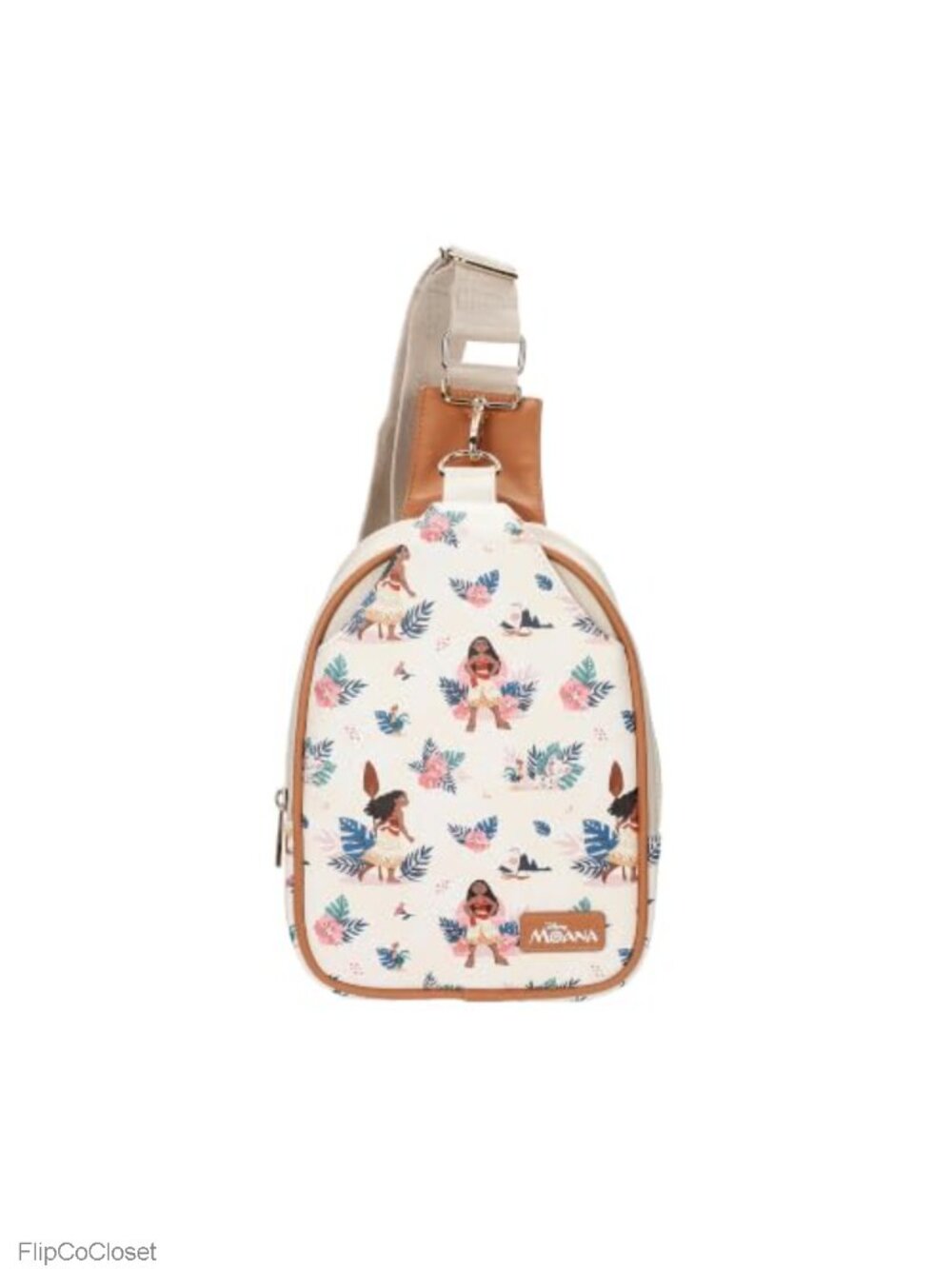 Disney Moana Sling Bag Crossbody Adjustable Strap PU Leather Trim Zip